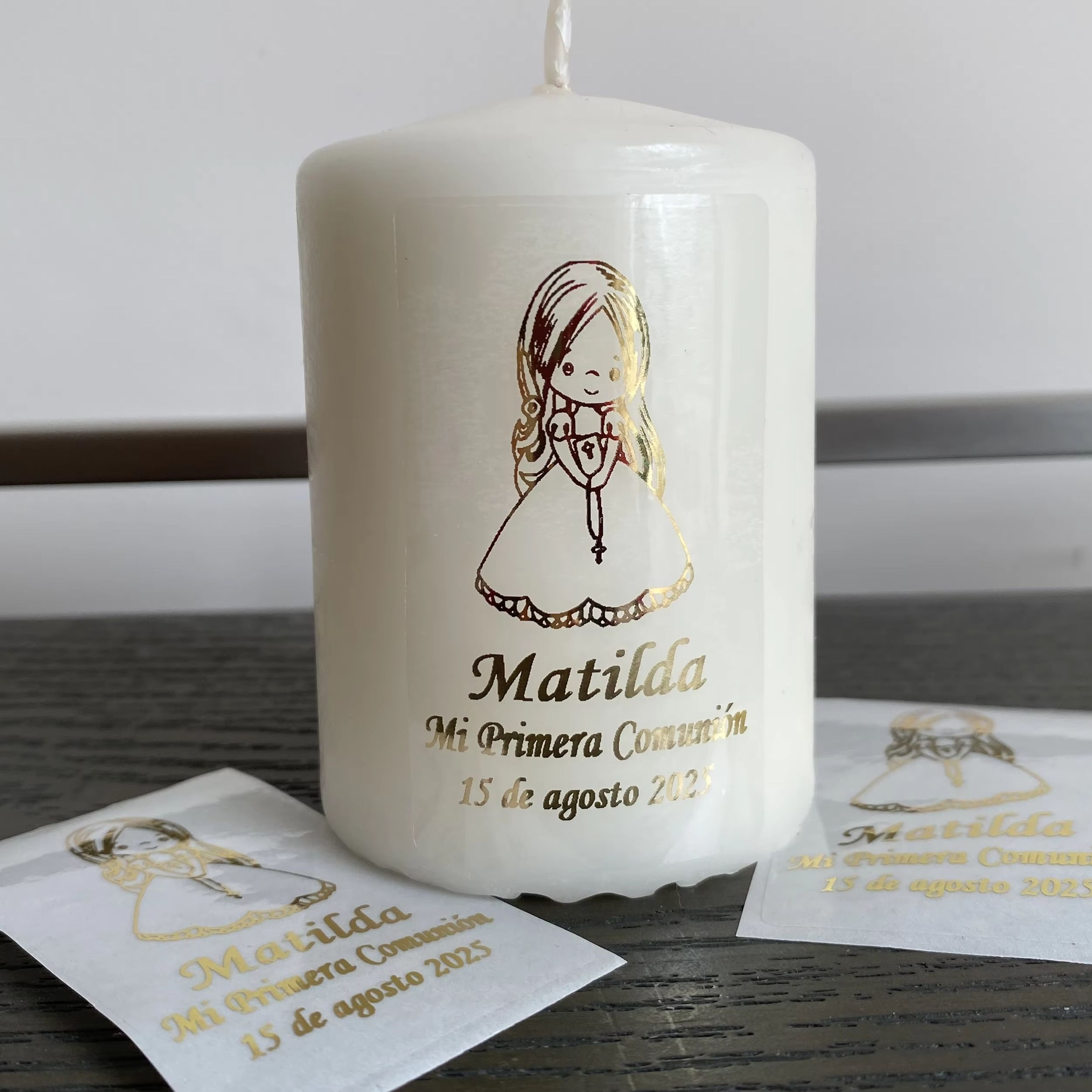 Personalised Candle Label - Girls Mi Primera Comunion Personalised Stickers
