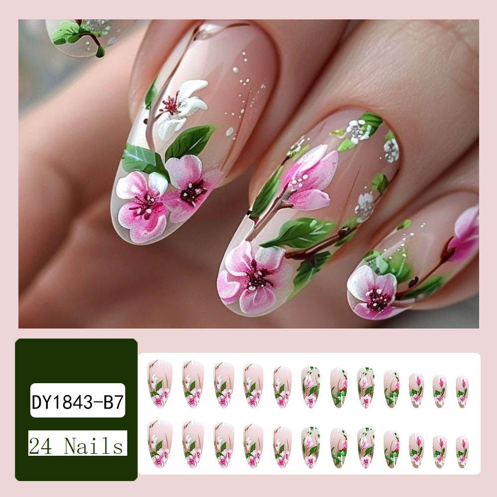 Short Almond Press on Nails 3D - Pressed Flower Art recension och pris